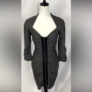 Bebe Tweed Wool Blend Ruched Bodycon Lined Mini Dress Size 6